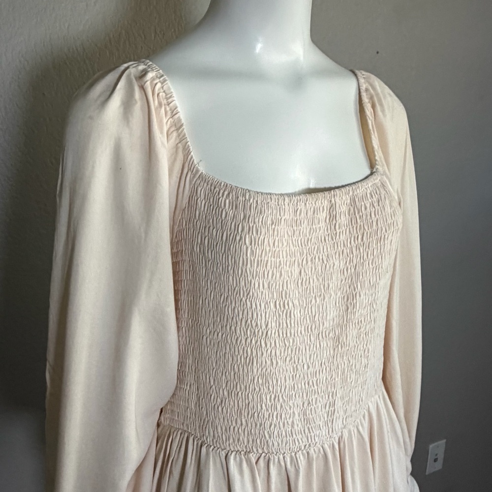 ZESICA Smocked Cottagecore Midi Dress Cream Milkmaid Spring Boho Large - Picture 4 of 9